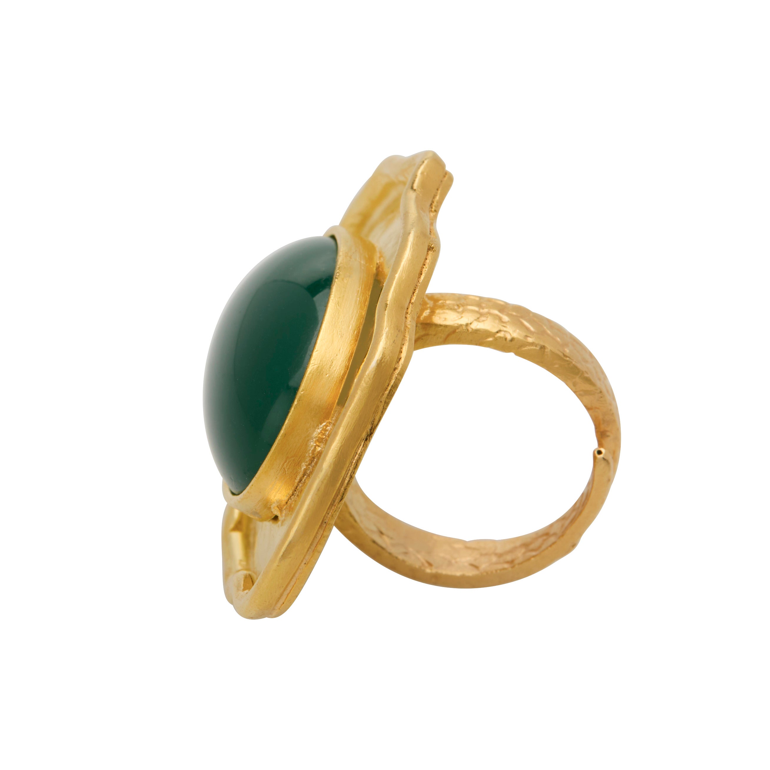 Gold plated cocktail ring. Green stone with gold