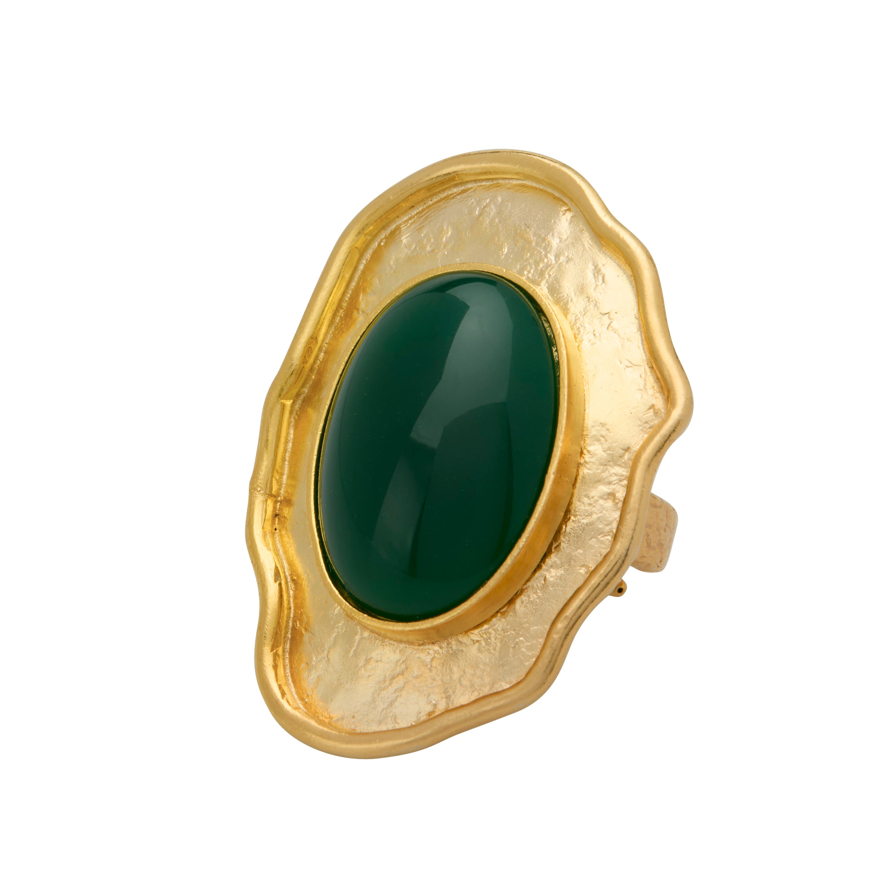Gold plated cocktail ring. Green stone with gold