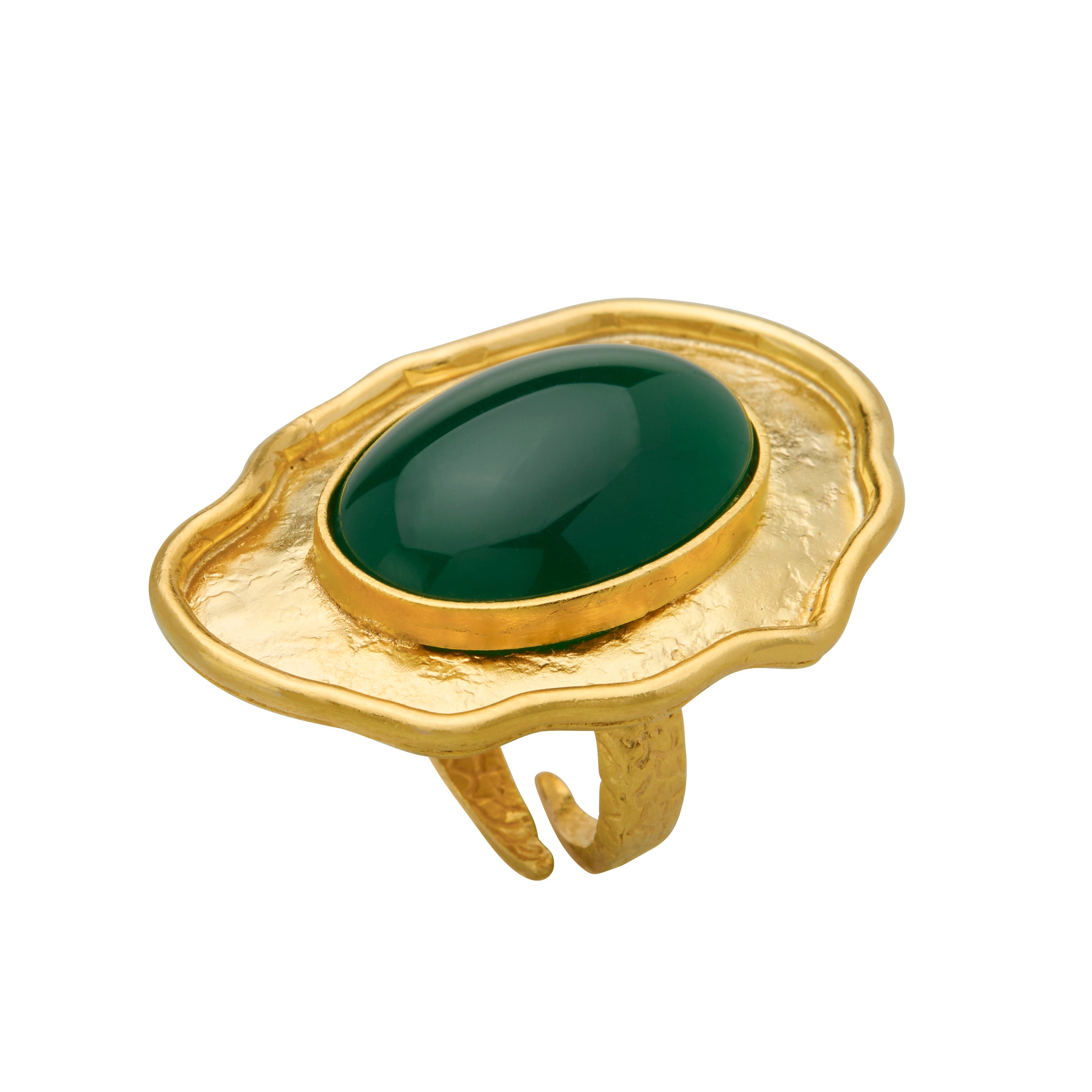 Gold plated cocktail ring. Green stone with gold