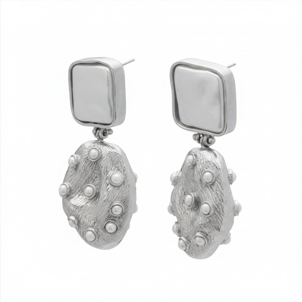 Silver drop earrings with pearl & mini pearls